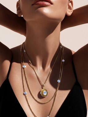 Vintage Goldette Multi Strand Necklace w/ Opaline Pendant